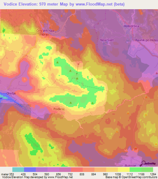 Vodice,Slovenia Elevation Map