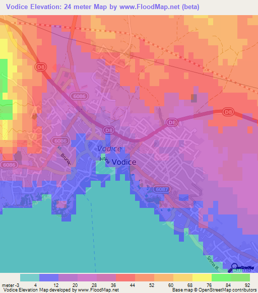 Vodice,Croatia Elevation Map