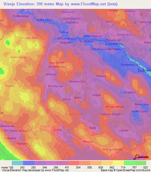 Visnje,Slovenia Elevation Map