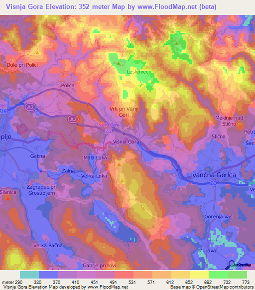 Visnja Gora,Slovenia Elevation Map