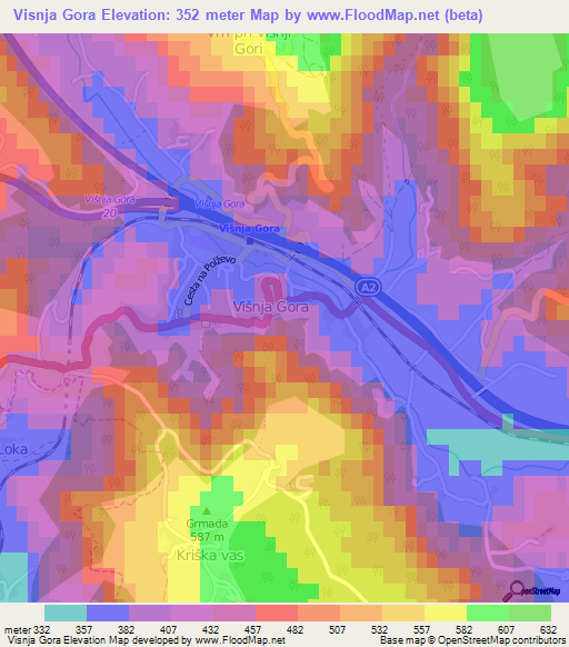 Visnja Gora,Slovenia Elevation Map