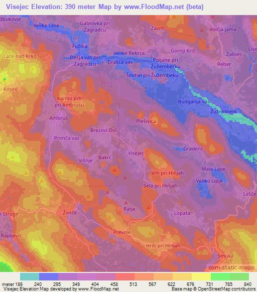 Visejec,Slovenia Elevation Map