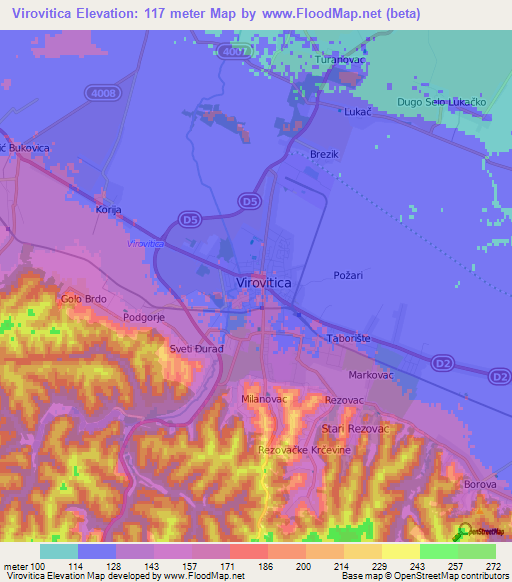 Virovitica,Croatia Elevation Map