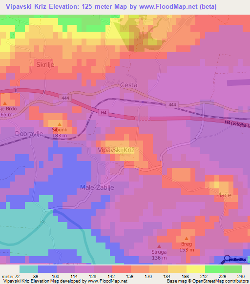 Vipavski Kriz,Slovenia Elevation Map