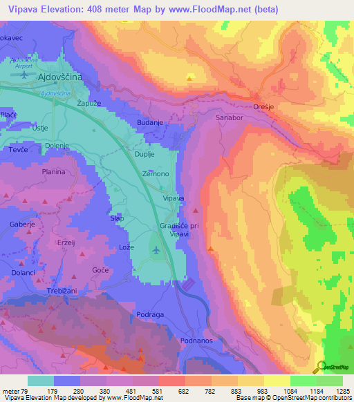 Vipava,Slovenia Elevation Map