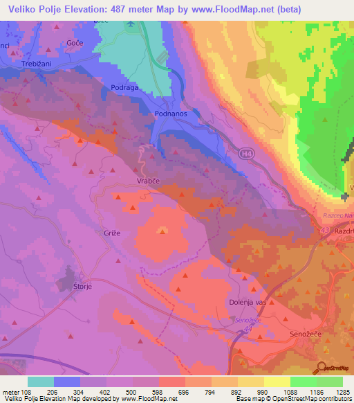 Veliko Polje,Slovenia Elevation Map