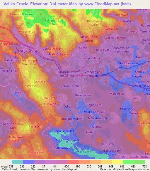 Veliko Crnelo,Slovenia Elevation Map