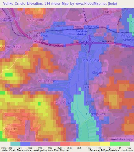 Veliko Crnelo,Slovenia Elevation Map