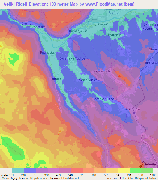 Veliki Rigelj,Slovenia Elevation Map