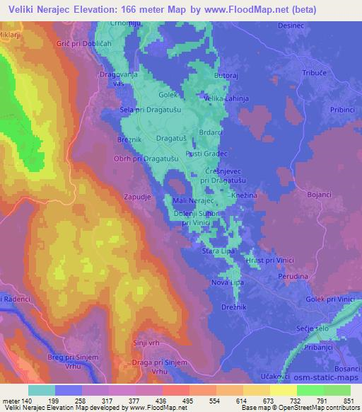 Veliki Nerajec,Slovenia Elevation Map