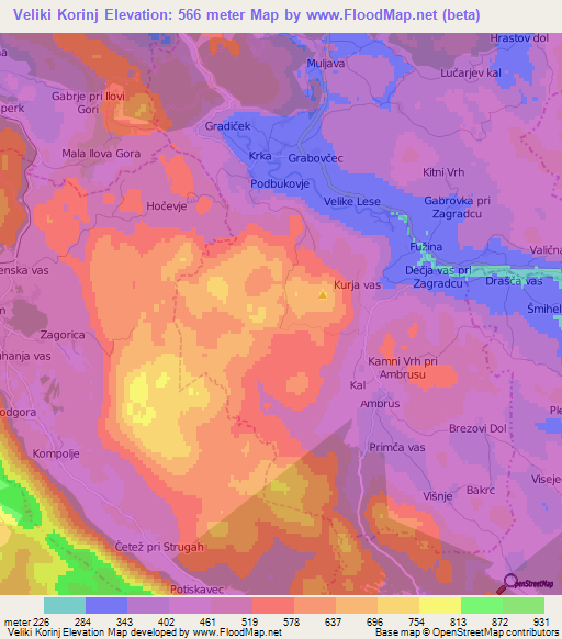 Veliki Korinj,Slovenia Elevation Map