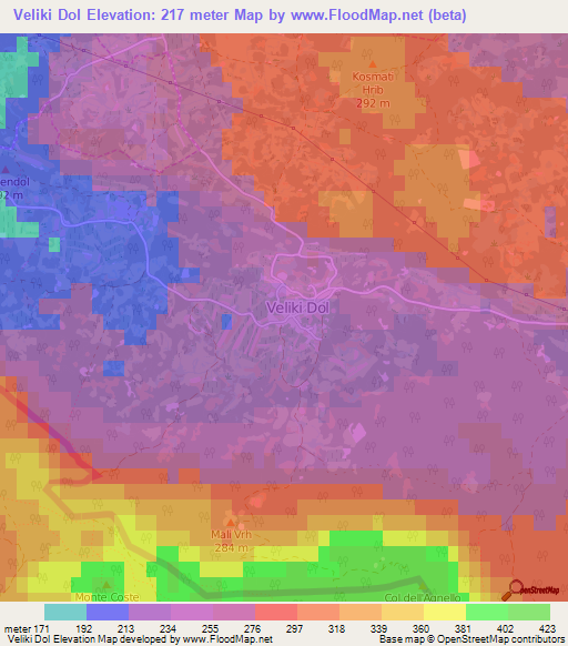 Veliki Dol,Slovenia Elevation Map