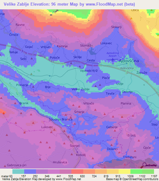 Velike Zablje,Slovenia Elevation Map