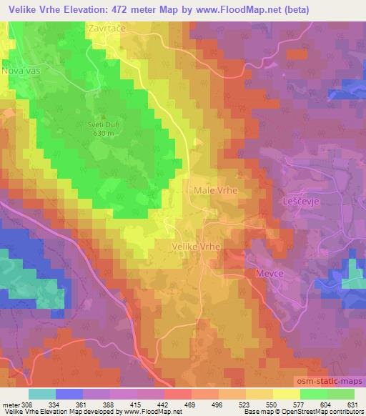 Velike Vrhe,Slovenia Elevation Map