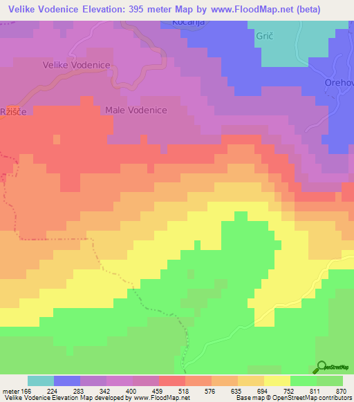 Velike Vodenice,Slovenia Elevation Map