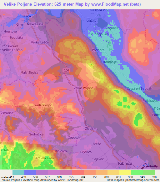 Velike Poljane,Slovenia Elevation Map