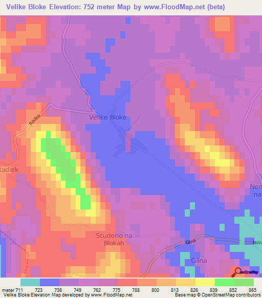 Velike Bloke,Slovenia Elevation Map