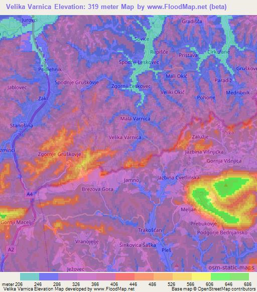 Velika Varnica,Slovenia Elevation Map