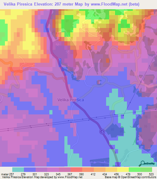 Velika Piresica,Slovenia Elevation Map