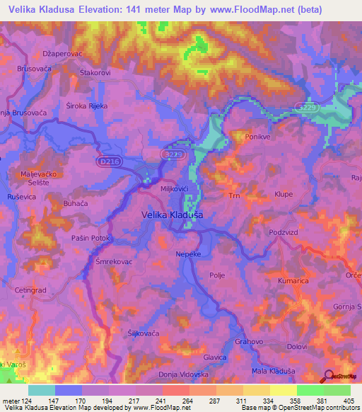 Velika Kladusa,Bosnia and Herzegovina Elevation Map