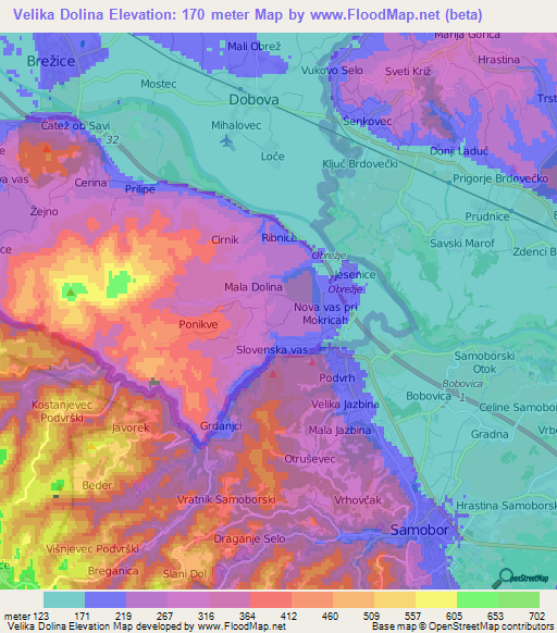 Velika Dolina,Slovenia Elevation Map