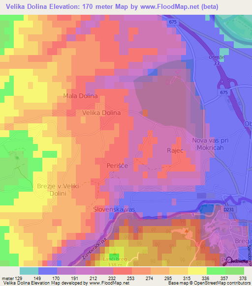 Velika Dolina,Slovenia Elevation Map