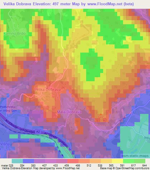 Velika Dobrava,Slovenia Elevation Map