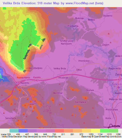 Velika Brda,Slovenia Elevation Map