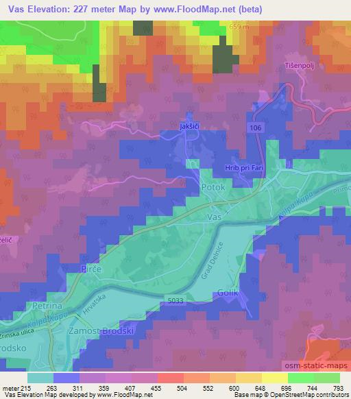 Vas,Slovenia Elevation Map