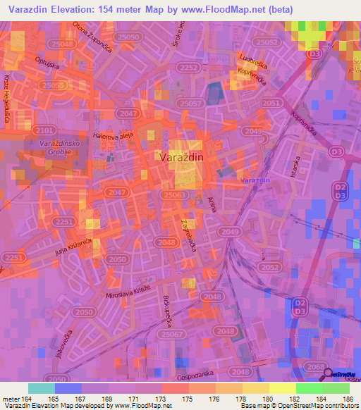 Varazdin,Croatia Elevation Map