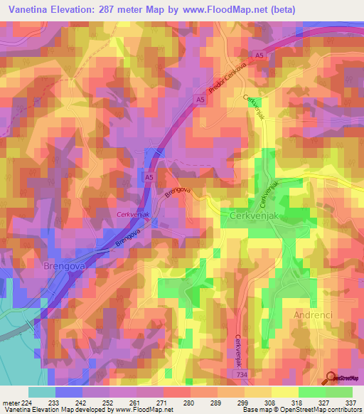 Vanetina,Slovenia Elevation Map