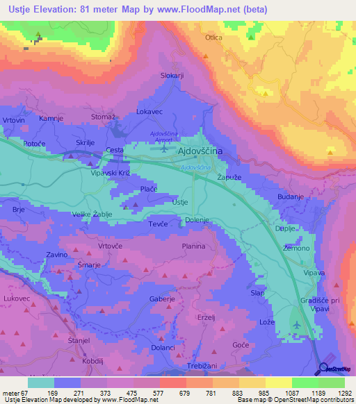 Ustje,Slovenia Elevation Map