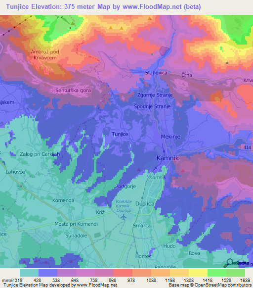 Tunjice,Slovenia Elevation Map