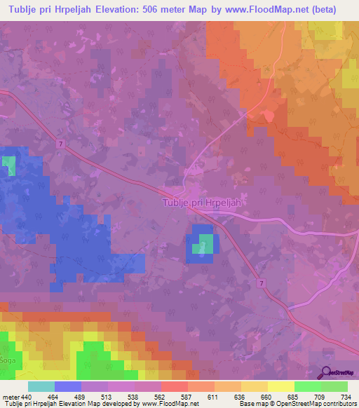 Tublje pri Hrpeljah,Slovenia Elevation Map