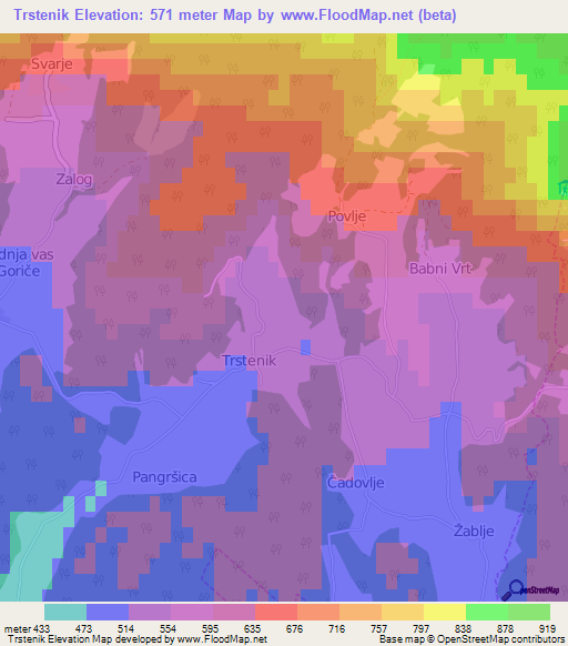 Trstenik,Slovenia Elevation Map