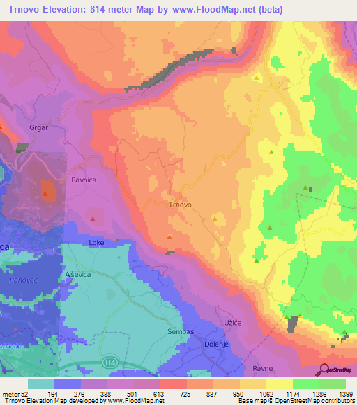 Trnovo,Slovenia Elevation Map