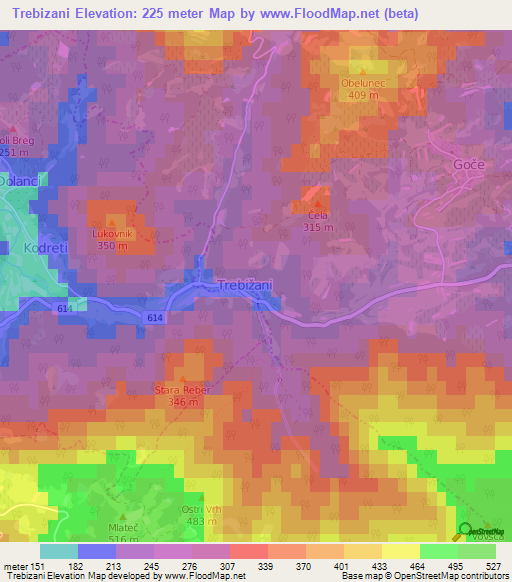 Trebizani,Slovenia Elevation Map