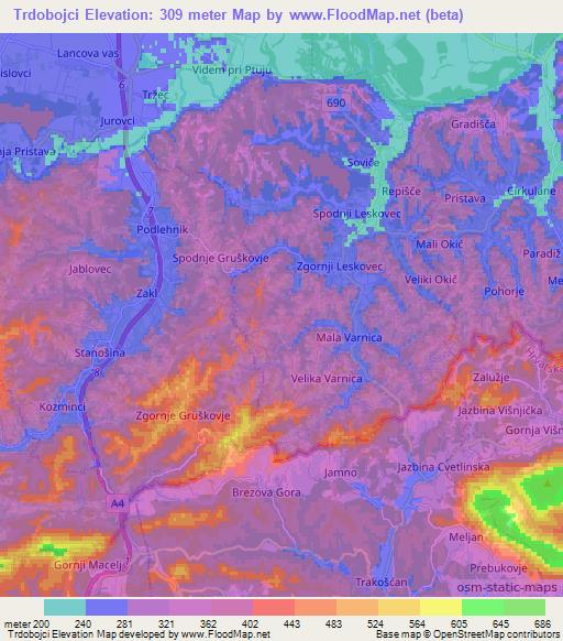 Trdobojci,Slovenia Elevation Map