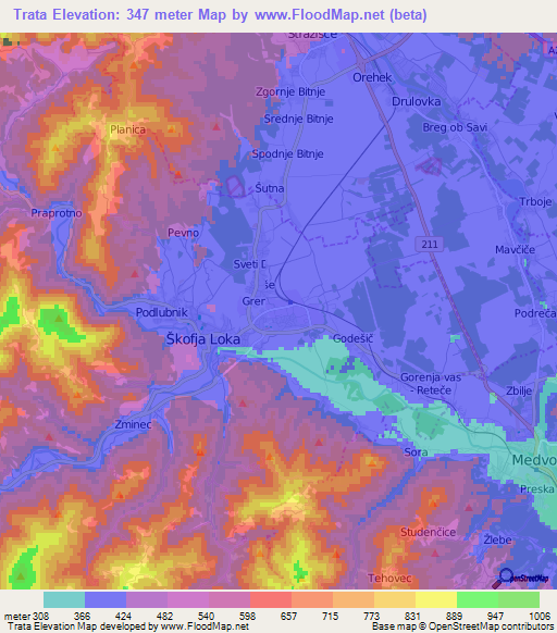 Trata,Slovenia Elevation Map