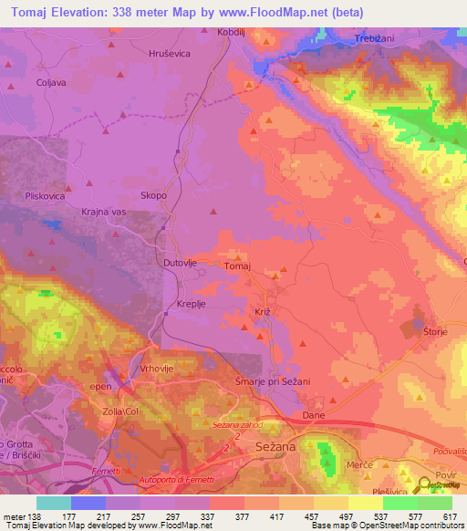 Tomaj,Slovenia Elevation Map