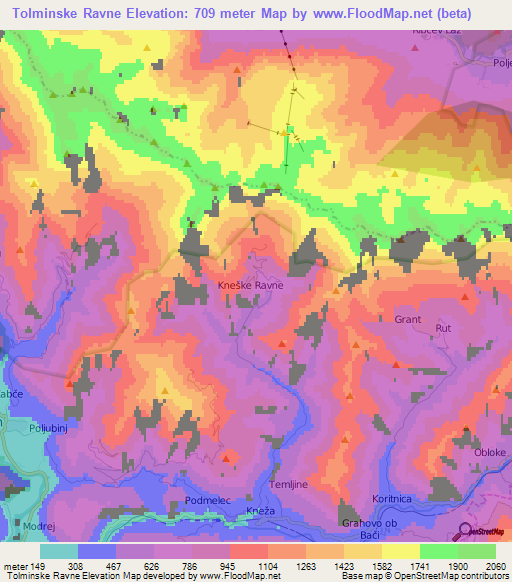 Tolminske Ravne,Slovenia Elevation Map