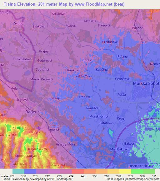 Tisina,Slovenia Elevation Map