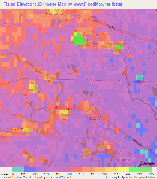 Tisina,Slovenia Elevation Map