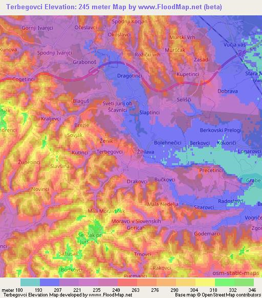 Terbegovci,Slovenia Elevation Map