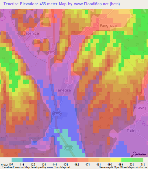 Tenetise,Slovenia Elevation Map