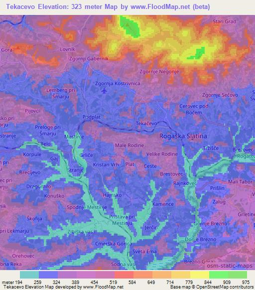 Tekacevo,Slovenia Elevation Map