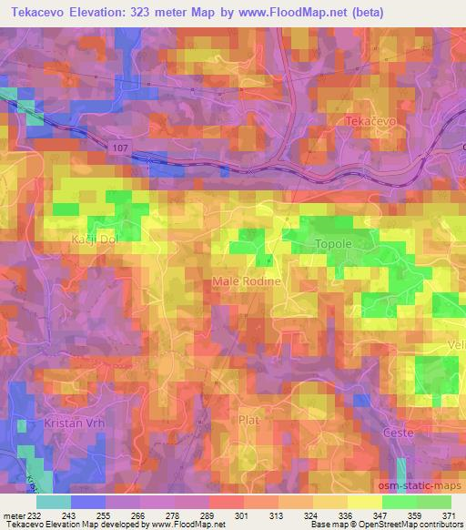 Tekacevo,Slovenia Elevation Map