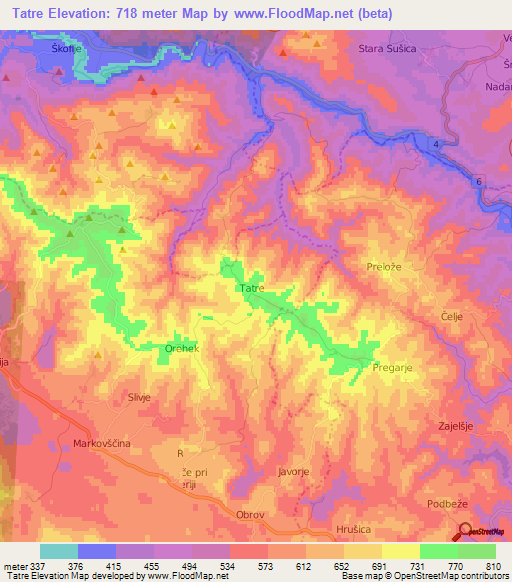 Tatre,Slovenia Elevation Map