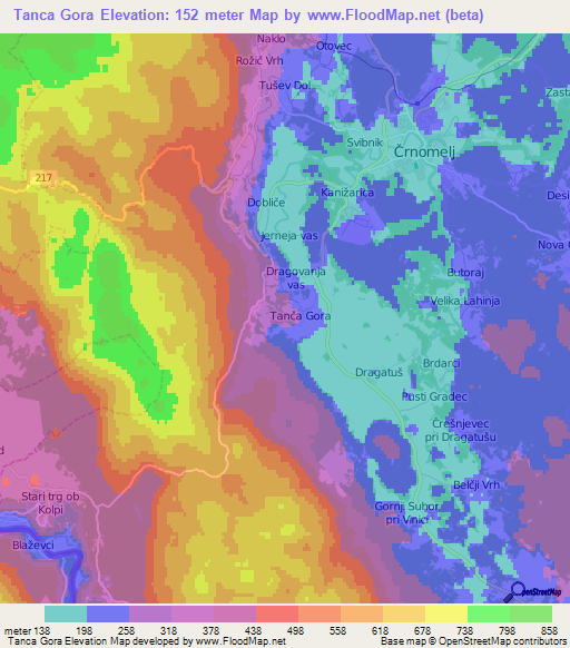 Tanca Gora,Slovenia Elevation Map