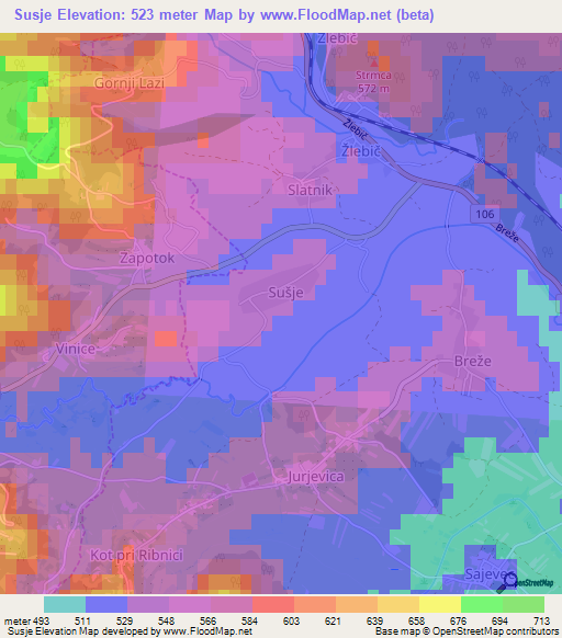 Susje,Slovenia Elevation Map